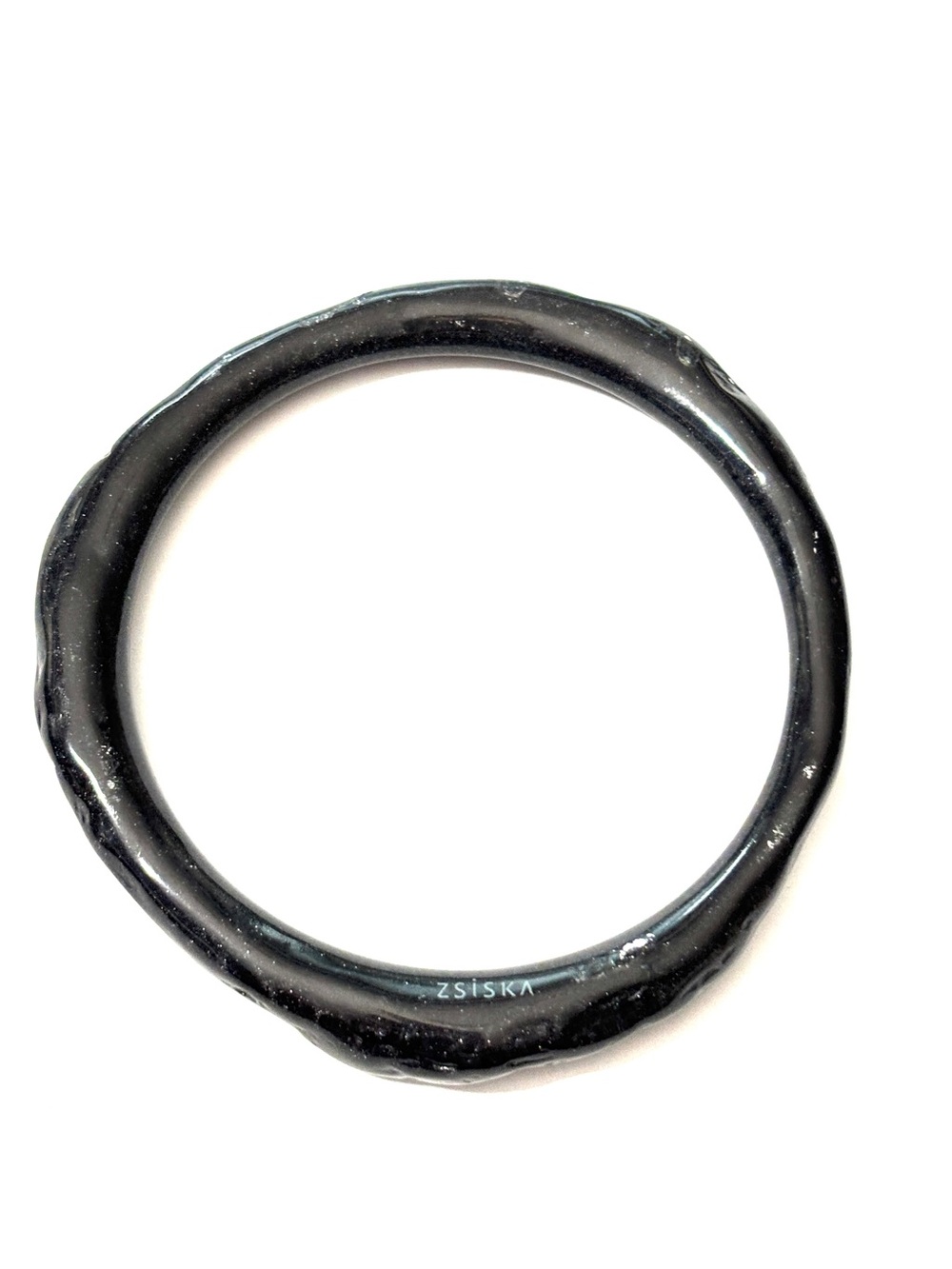 ZSISKA Black Resin Silver Shimmer Wavy Sculptural Chunky Bangle Bracelet Dutch